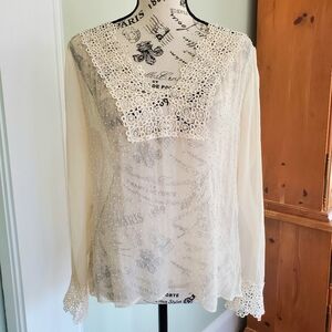 Vintage Sheer Cream Silk Blouse Boho Penny Lane
